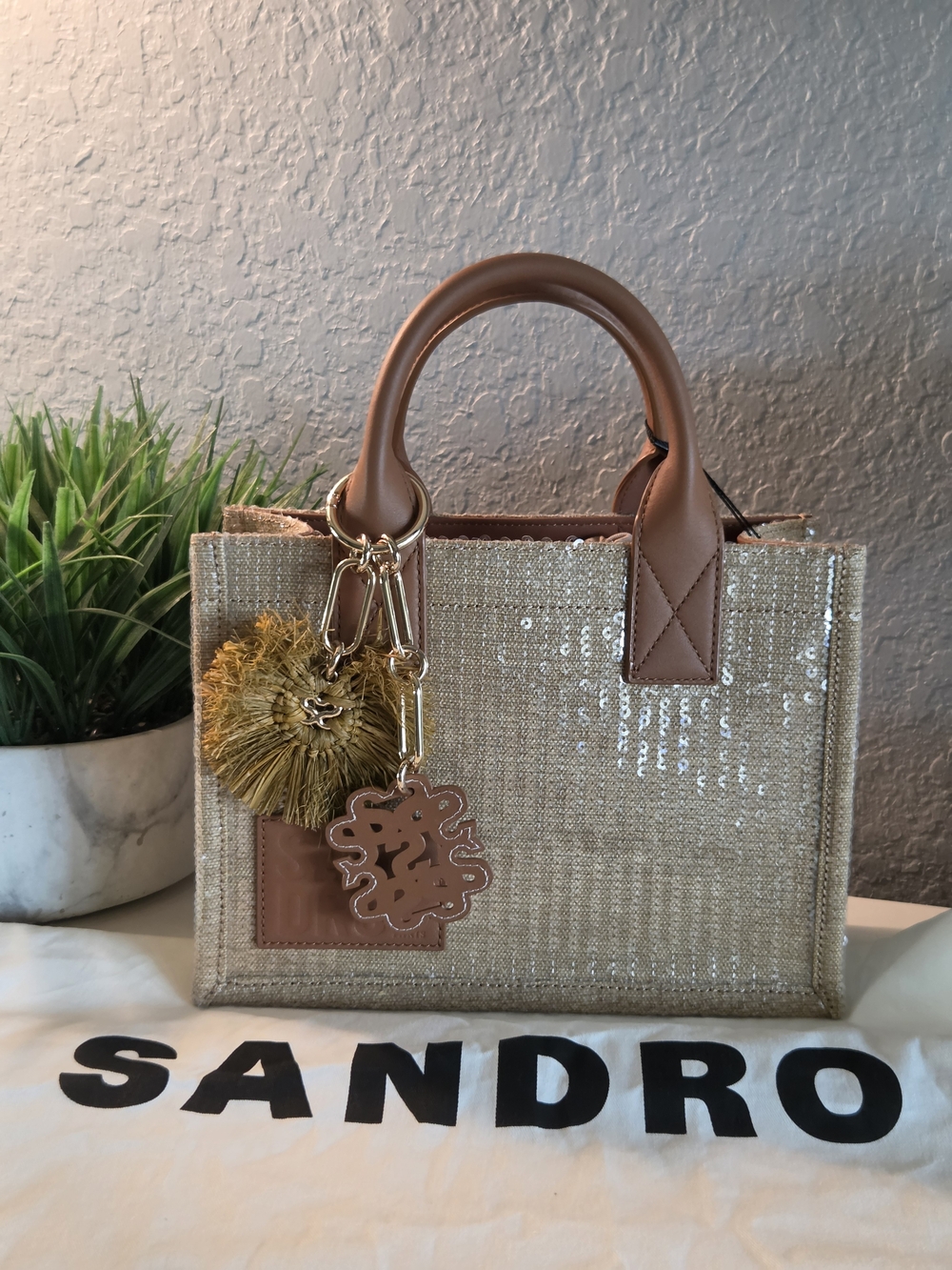 Sandro Paris New Kasbah Sequin Woven Mini Tote Crossbody Bag NWT - Picture 2 of 16